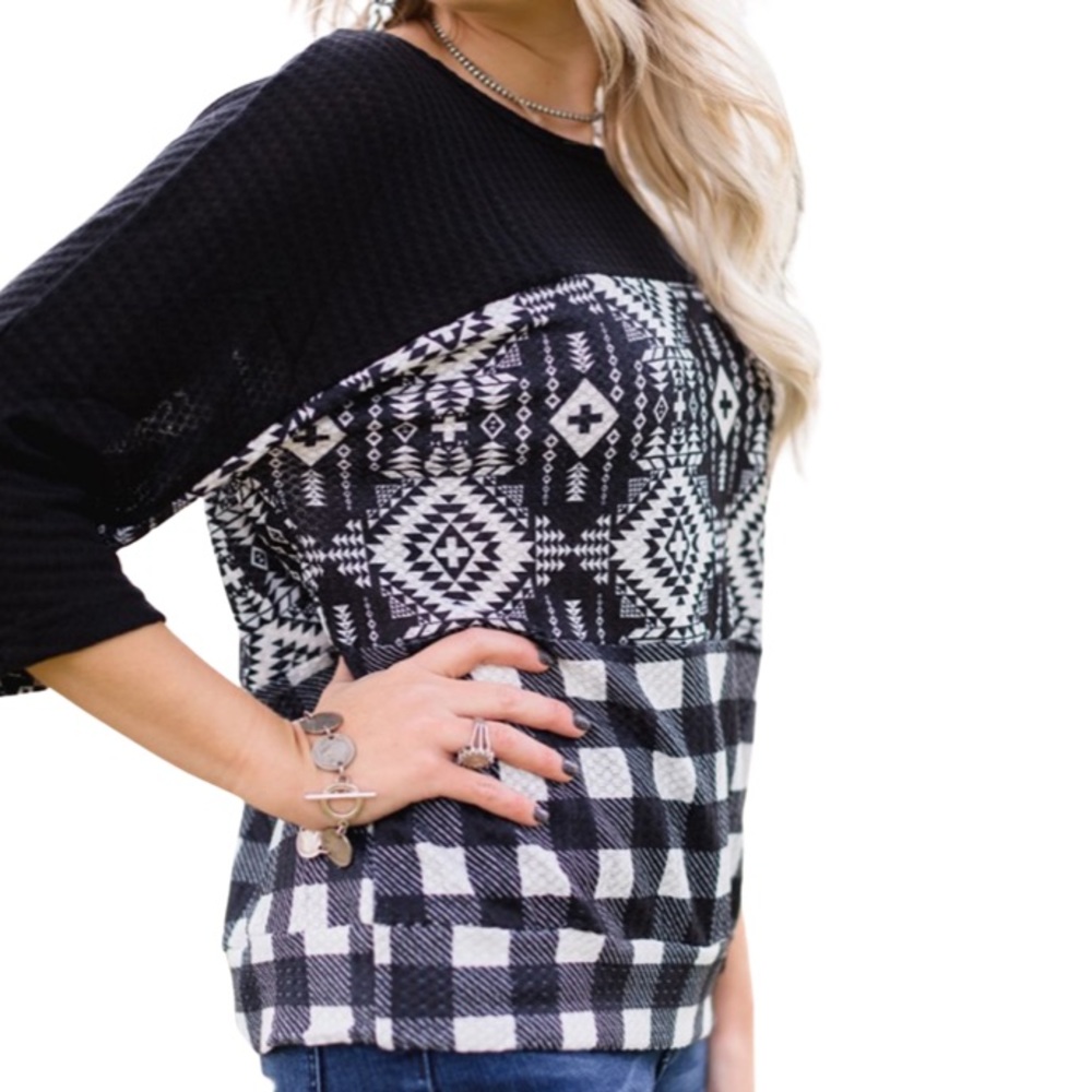 Crazy Train Aztec And Check Pattern Top - image 3